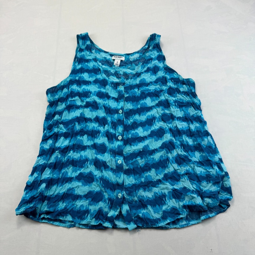 Old Navy Tank Top Womens X-Large Blue Tie Dye Sleeveless Round Neck Button Front